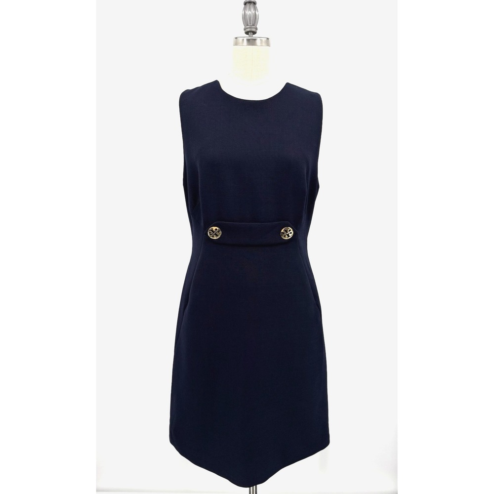 Tory Burch Women Brynn Navy Sleeveless Ponte Wool Blend Dress Size 8 Old Money - Picture 2 of 12